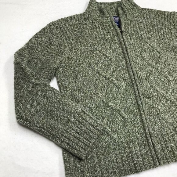 Y2K NEWTON TRADING Wool Cardigan Sweater Women PL Petite Moss Green Cable Knit - Picture 4 of 16
